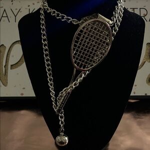 Silvertone Tennis Racket Pendant Necklace #2949